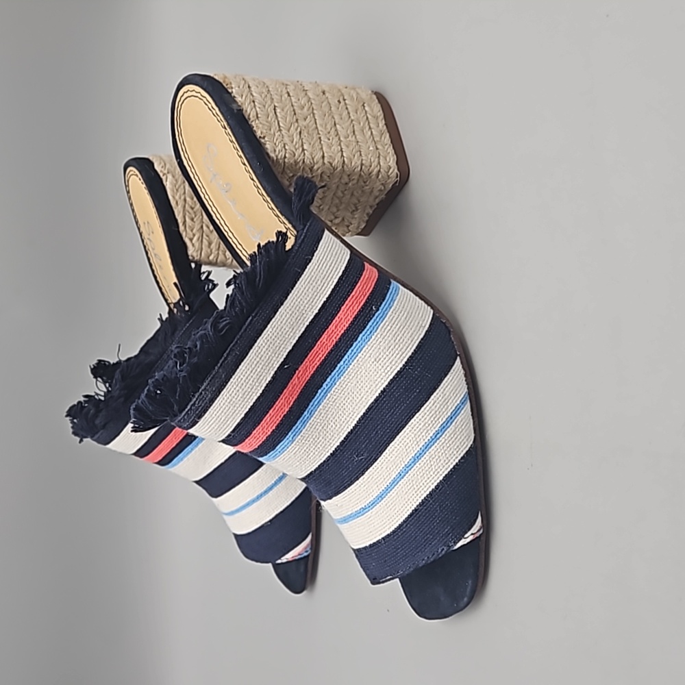 SPLENDID Baron Slide Sandals Multi color striped canvas heel Women 6.5